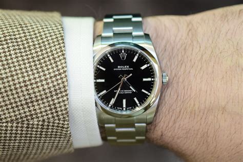 small face rolex watch|Rolex 34mm on wrist.